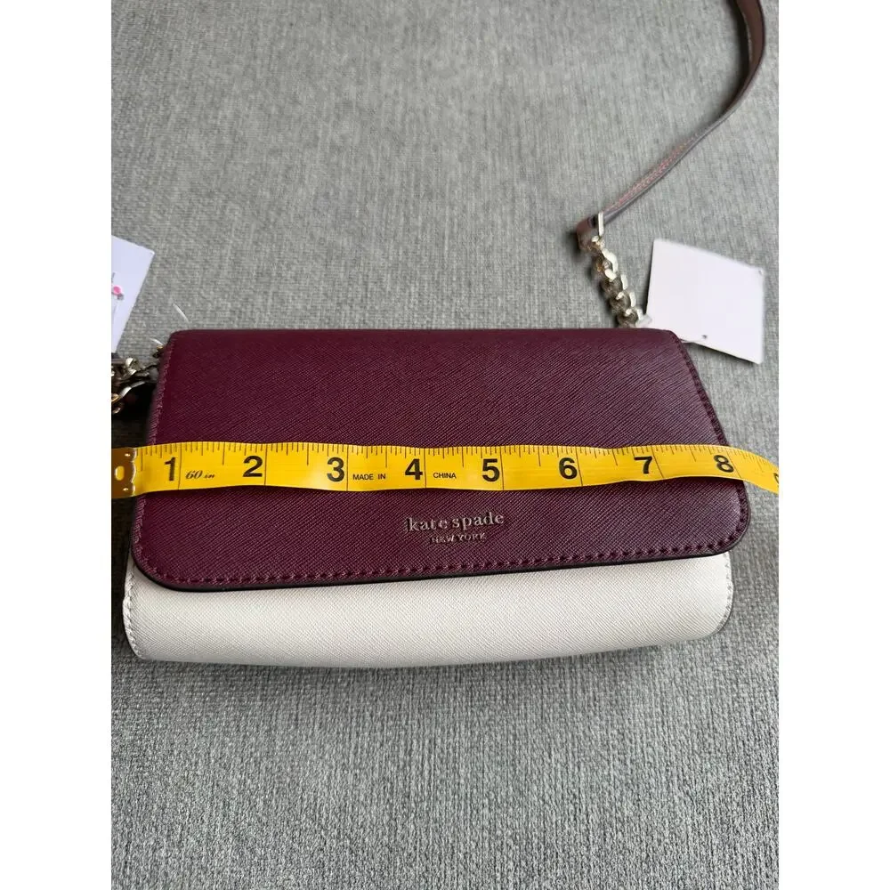 Kate Spade Cameron Small Flap Crossbody Cherry Wood White Pink  Burgundy Maroon
